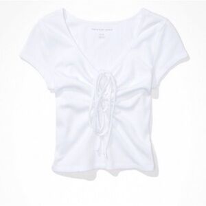 American Eagle Outfitters White Ruched Short Sleeve Tee